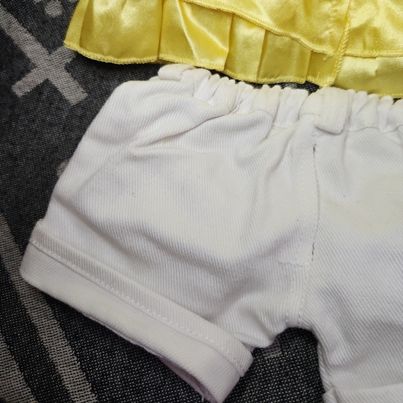 2009 Build a Bear Yellow Satin Rose Top & White Embroidered Jeans Set #1004720 - Picture 9 of 12